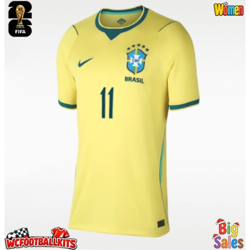Brazil Raphinha Belloli #11 Replica Home Stadium Shirt for Women World Cup 2026 Short Sleeve